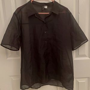 H&M Divided Mesh Button Down Short Sleeve Top